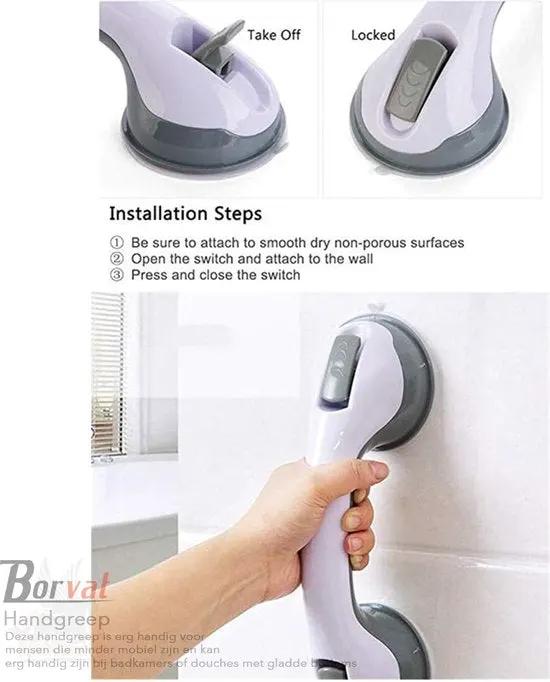 Borvat® Borvat® // Zuignap Handgreep Badkamer - Douche Handgreep Met Zuignap - Veiligheidsgreep - Helping Hand Handvat - 2 Stuk - Safety Grab Bars Gezondheid & Verzorging