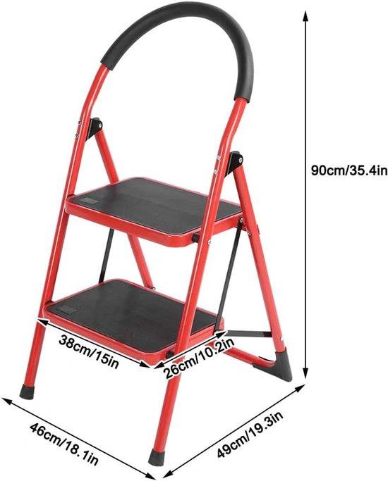 BORVAT Stalen Trapladder Inklapbaar - 2 Treden - Antislip - Huishoudtrap - Compact - Rood by BORVAT