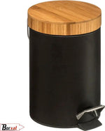 Borvat® Borvat® | Stijlvolle prullenbak met bamboe deksel | Zwart / hout | Klein formaat | 3L | badkamer / wc / keuken / kantoor prullenbak -