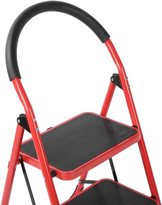 BORVAT Stalen Trapladder Inklapbaar - 2 Treden - Antislip - Huishoudtrap - Compact - Rood by BORVAT