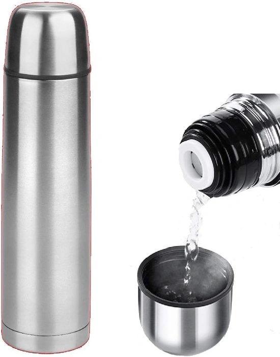 Merkloos Thermosbeker -Travel Mug voor Koffie en Thee - Thermal Water Bottle for Tea Hot -Cold Drinks Stainless Steel Vacuum Sealed Insulated-RVS -510ML-Zilver -