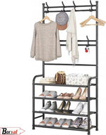 Borvat® Borvat® | Staande Design Garderoberek Kapstok Rek Met Schoenenrek 14 Kleding Haken Hangers - Klerenhanger Hangrek - Garment Racks Wonen & Interieur