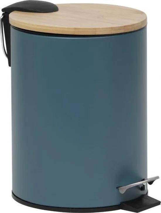 Gebor Stijlvolle Design Prullenbak met Bamboe deksel – Imperial Groen/Bamboe – Klein formaat – 2.5L – Badkamer – Toilet – Keuken – Kantoor – Prullenbak 17x20x23cm -