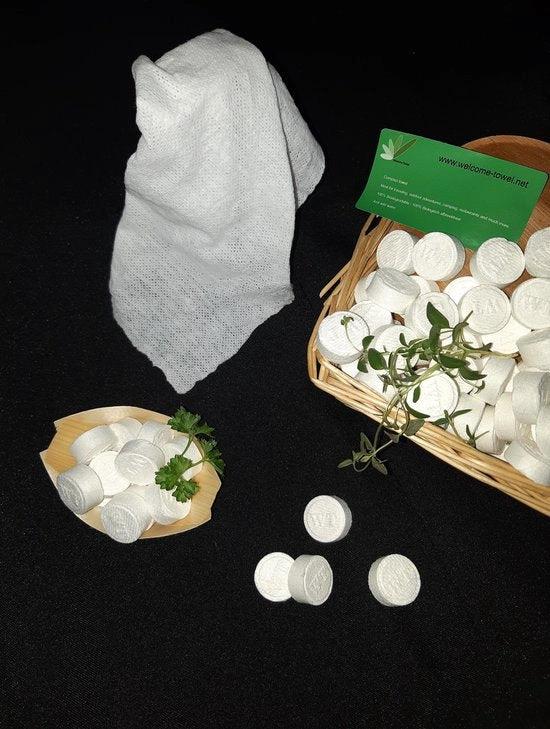 Merkloos Biologisch afbreekbare gecomprimeerde doekjes - Bio degradable compressed towels 250 stuks -
