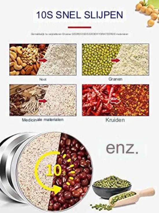 Merkloos Graanmolen - Graanmolen Elektrisch - Spice Grinder - 100G - Zilver -