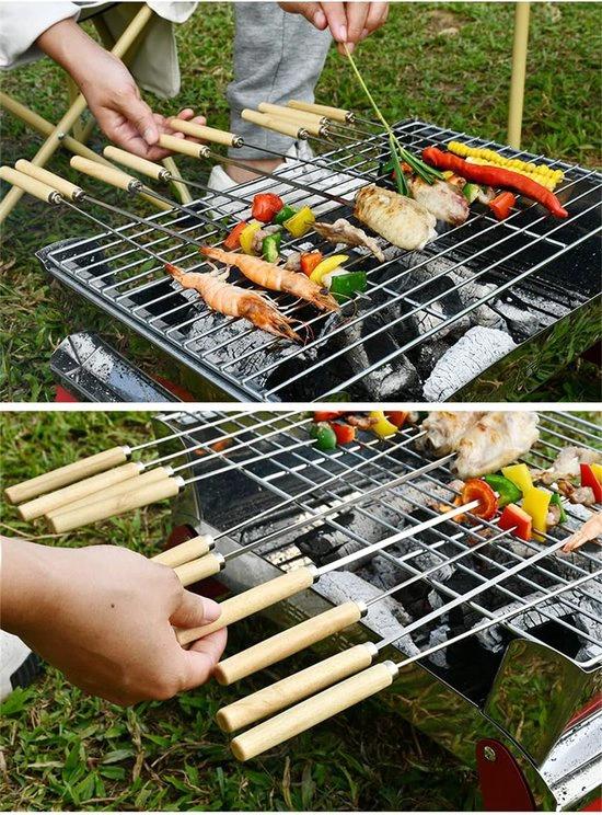 Marshmallow spiezen - BBQ spiezen set - Metalen spiezen met houten handvat - Kampvuur accessoires - Barbecue prikkers - Herbruikbare spiezen - Marshmallow stokjes - 10 Stuks by Merkloos