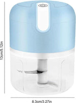 Merkloos Mini USB Hakmolen Elektrisch Foodprocessor Hakmolens Uiensnijder vaatwasser bestendig Chopper RVS Messen - LICHTBLAUW - 250 ml -