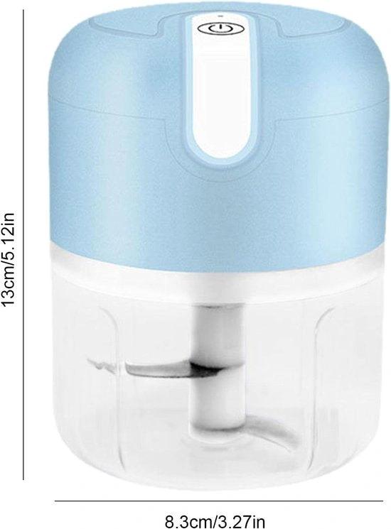 Merkloos Mini USB Hakmolen Elektrisch Foodprocessor Hakmolens Uiensnijder vaatwasser bestendig Chopper RVS Messen - LICHTBLAUW - 250 ml -