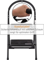Merkloos huishoudtrap - 2 treden - inklapbaar - tot 150 kg - klein - staal - met leuning -