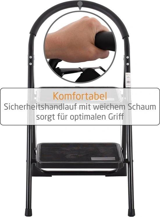 Merkloos huishoudtrap - 2 treden - inklapbaar - tot 150 kg - klein - staal - met leuning -