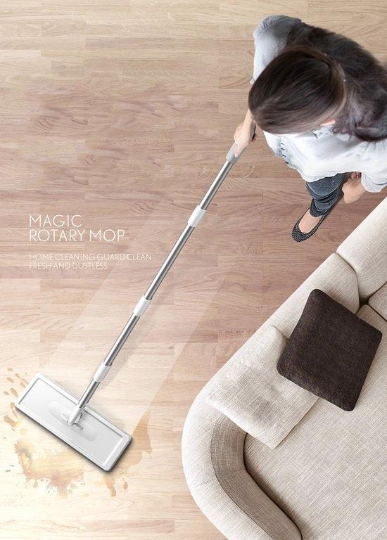 BORVAT Auto Clean Mop - 2-in-1 Dweilsysteem - 360° Draaibare Kop - Inclusief 2 Microvezeldoeken - Wit by BORVAT