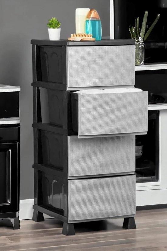 BORVAT Organizer Chest - Ladesysteem 4 Middelgrote Lades - Zonder Wielen - Kunststof - Zwart/Grijs by BORVAT