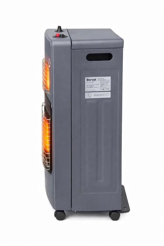 borvat Opvouwbare Gas- en Elektrische Kachel – Opvouwbare heater – Infrarood kachel – Krachtige en Veilige Gas Heater voor Binnen – Met Wieltjes en Omvalbeveiliging – 4200 W – Grijs -