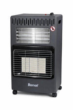 borva Soroh® – Gaskachel – Gas- en elektrische kachel – Opvouwbare heater – Infrarood kachel – Inclusief Gasslang & Gasdrukregelaar – Krachtige en Veilige Gas Heater voor Binnen – Met Wieltjes en Omvalbeveiliging – 4200 W – Grijs -