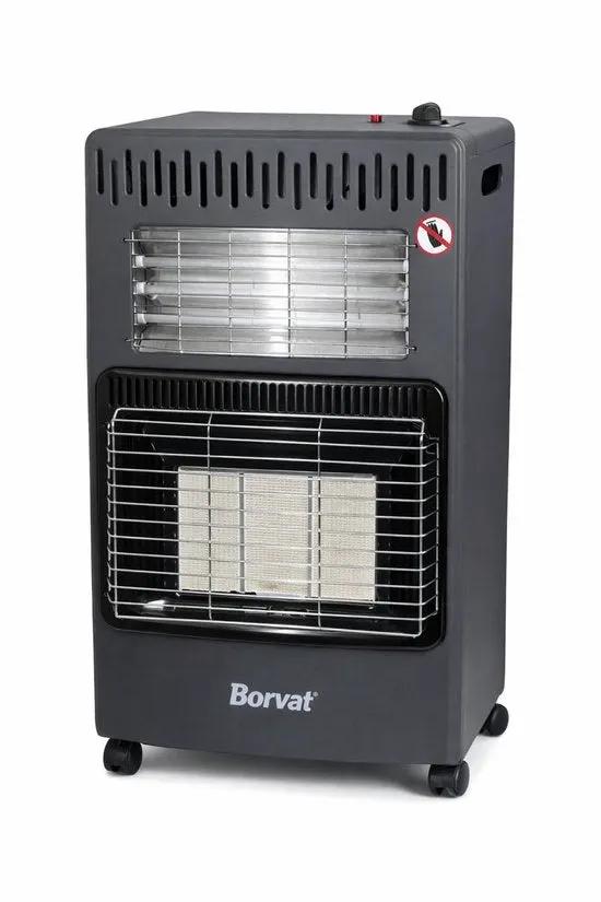 borvat Opvouwbare Gas- en Elektrische Kachel – Opvouwbare heater – Infrarood kachel – Krachtige en Veilige Gas Heater voor Binnen – Met Wieltjes en Omvalbeveiliging – 4200 W – Grijs -
