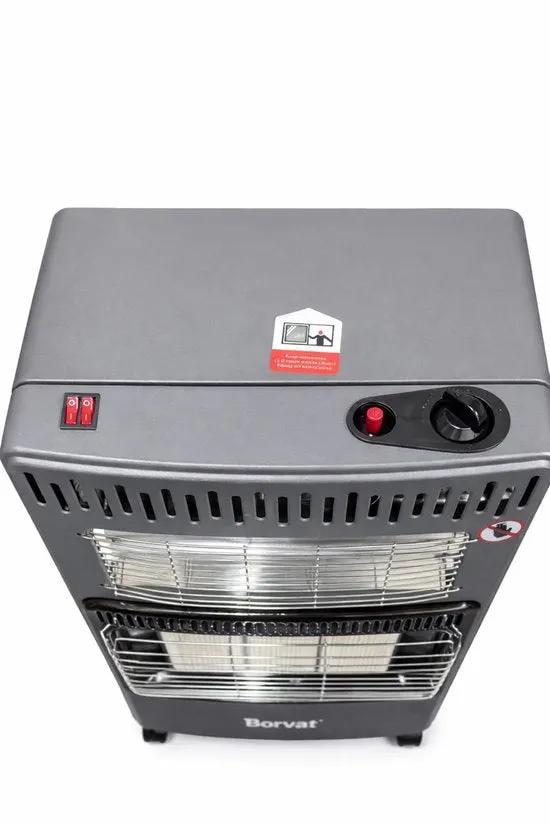 borvat Opvouwbare Gas- en Elektrische Kachel – Opvouwbare heater – Infrarood kachel – Krachtige en Veilige Gas Heater voor Binnen – Met Wieltjes en Omvalbeveiliging – 4200 W – Grijs -