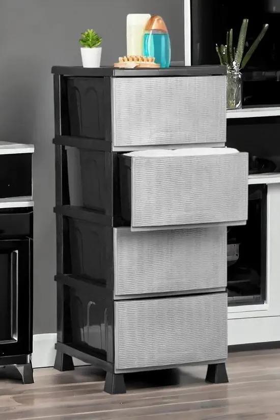 Borvat® AXR® - Organizer Chest ladesysteem - 4 middelgrote lades - Kunststof - Zonder Wielen - Zwart/Grijs -