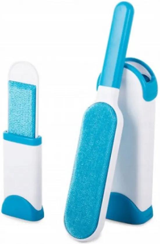 Merkloos Pluizenverwijderaar – Huisdierhaar verwijderaar – Pluizenborstel – Kledingborstel - Hondenhaar - Kattenhaar – Herbruikbaar - Wit met Blauw - Voor meubels - Voor kleding - Dubbelzijdig -