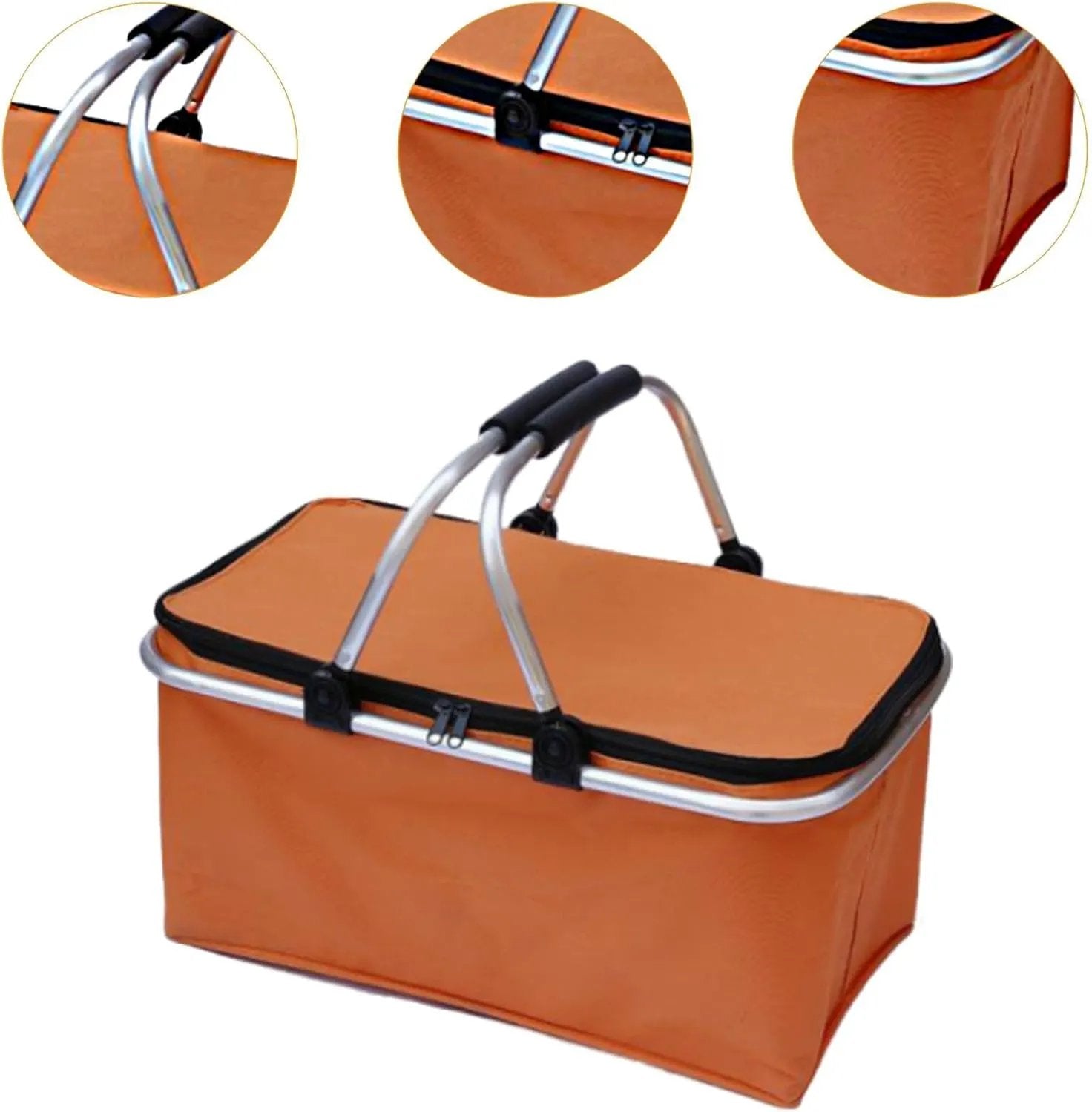 Borvat® Borvat® | Folding Picnic Lunch Bag, Picnic Basket, Camping Hiking Ice Bucket Basket, Portable Storage Basket, Outdoor Picnic Box Oranje - Lunch Bags Tuin & Buiten