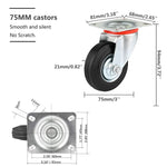 WielenWarenhuis Heavy Duty Wheels 75 mm with Brake, 4 Pieces Transport Casters, Casters up to 200 kg, Rubber Furniture Casters, 360 Degree Rotatable, Industrial Casters, Heavy Load, Wheels for Furniture (2 - Casters