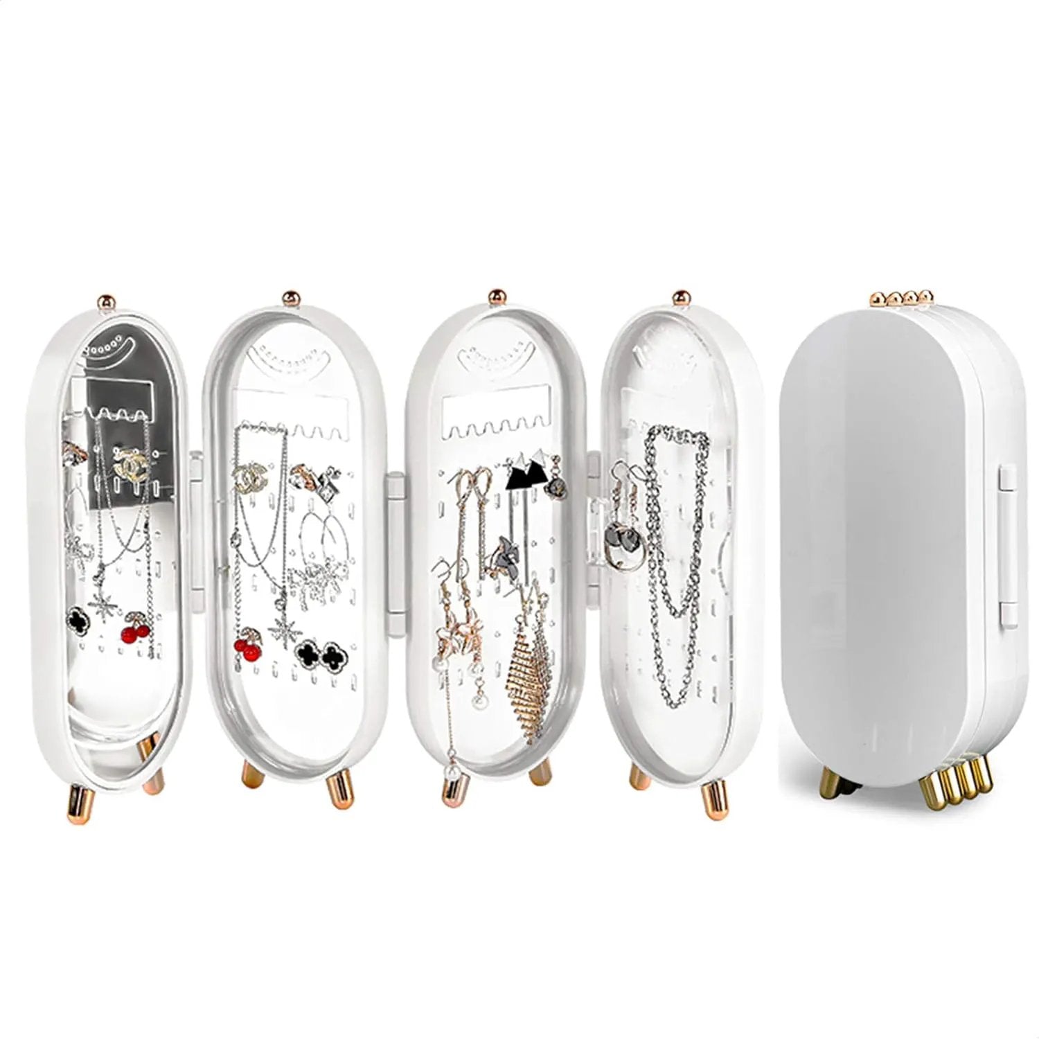 Merkloos sieradenstandaard, sieradenstandaard, sieradenopbergdoos, 4-traps display, 151 gaten om op te hangen, 21 kettinggroeven, met spiegel, voor oorbellen, oorstekers, dunne ketting (donkergroen) - Jewelry Stands