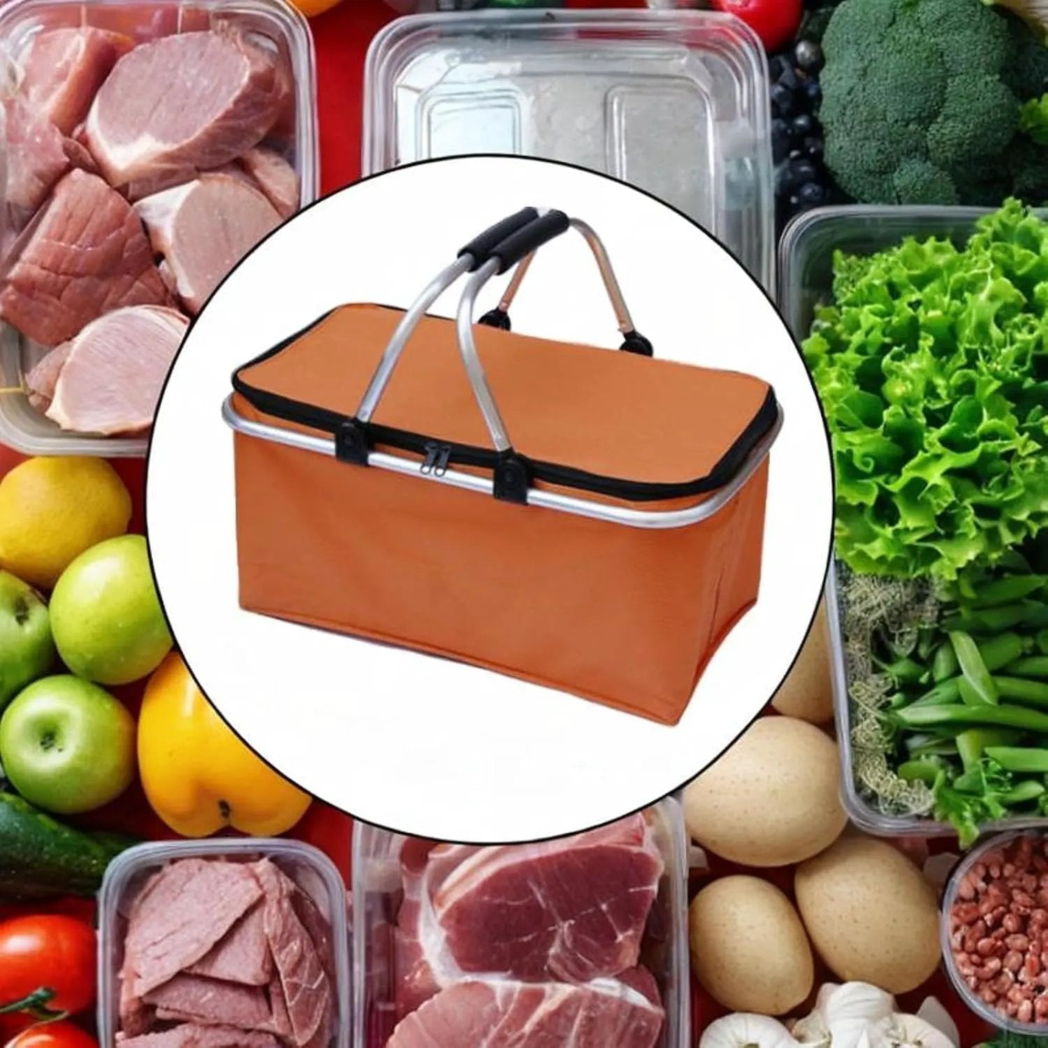 Borvat® Borvat® | Folding Picnic Lunch Bag, Picnic Basket, Camping Hiking Ice Bucket Basket, Portable Storage Basket, Outdoor Picnic Box Oranje - Lunch Bags Tuin & Buiten