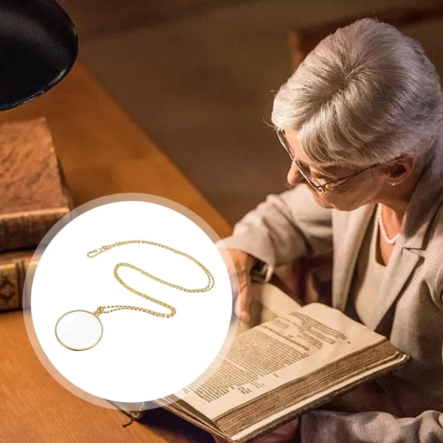 Borvat® Gouden Ketting Vergrootglas 5x Monocle Lens Voor Lezen Reizen - Magnifiers Kantoor & School