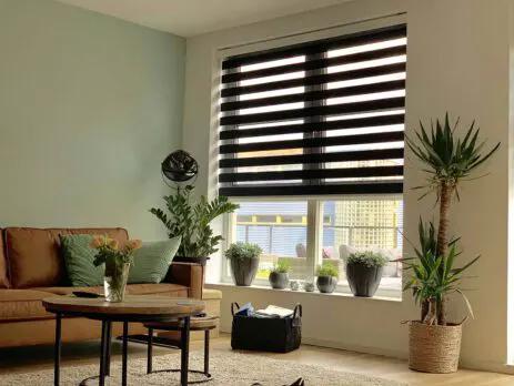 Merkloos Duo Rolgordijn Houtlook Bruin Verduisterend Lichtdoorlatend Met Ketting 210x120 cm - Shades Wonen & Interieur