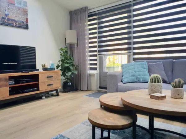 Merkloos Duo Rolgordijn Houtlook Bruin Verduisterend Lichtdoorlatend Met Ketting 210x120 cm - Shades Wonen & Interieur