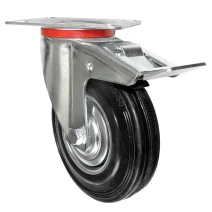WielenWarenhuis Heavy Duty Wheels 75 mm with Brake, 4 Pieces Transport Casters, Casters up to 200 kg, Rubber Furniture Casters, 360 Degree Rotatable, Industrial Casters, Heavy Load, Wheels for Furniture (2 - Casters